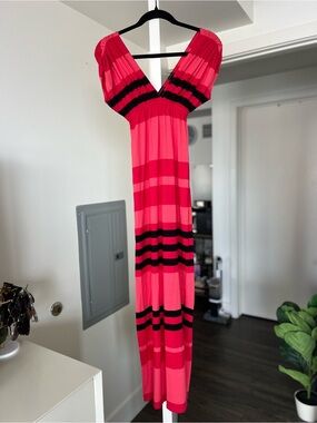 Vintage Y2K V-Neck Plunge Striped Maxi Dress Size XS